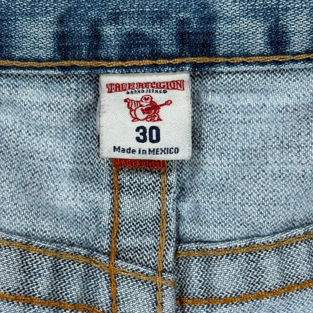 True Religion World Tour Straight Flap Jeans Mens 30 Light Wash Distressed Y2K